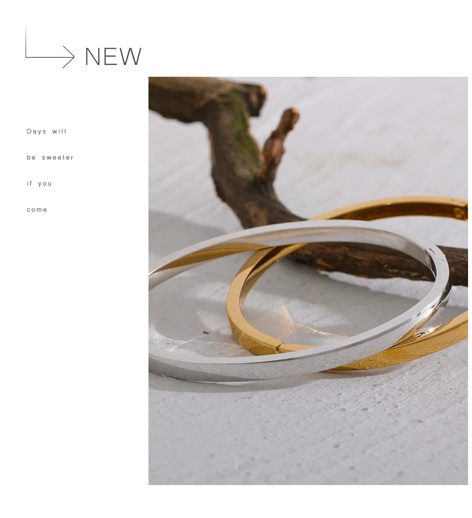 Minimalist Vintage Gold Stainless Steel Bangle Waterproof