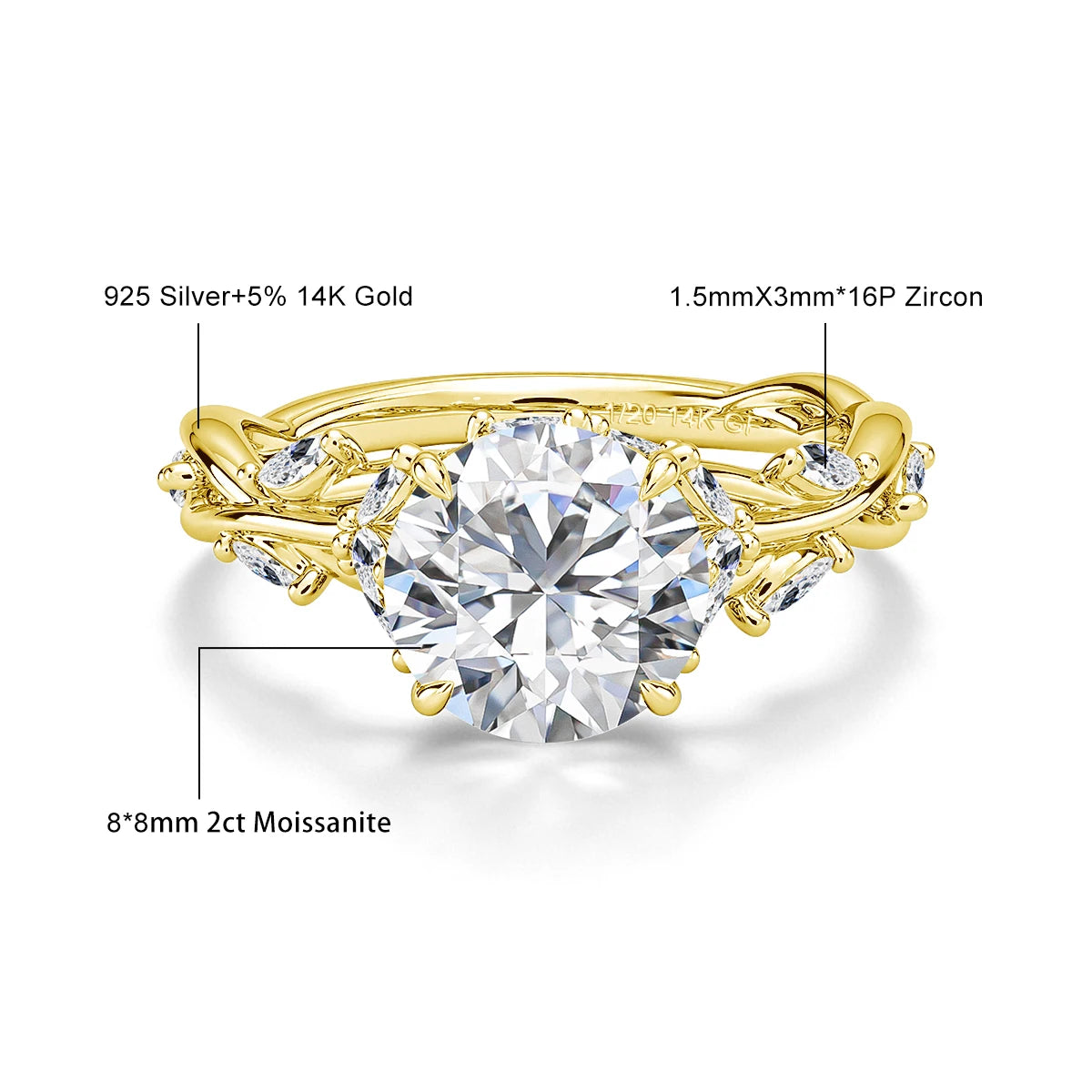 3CT Gold Moissanite Ring