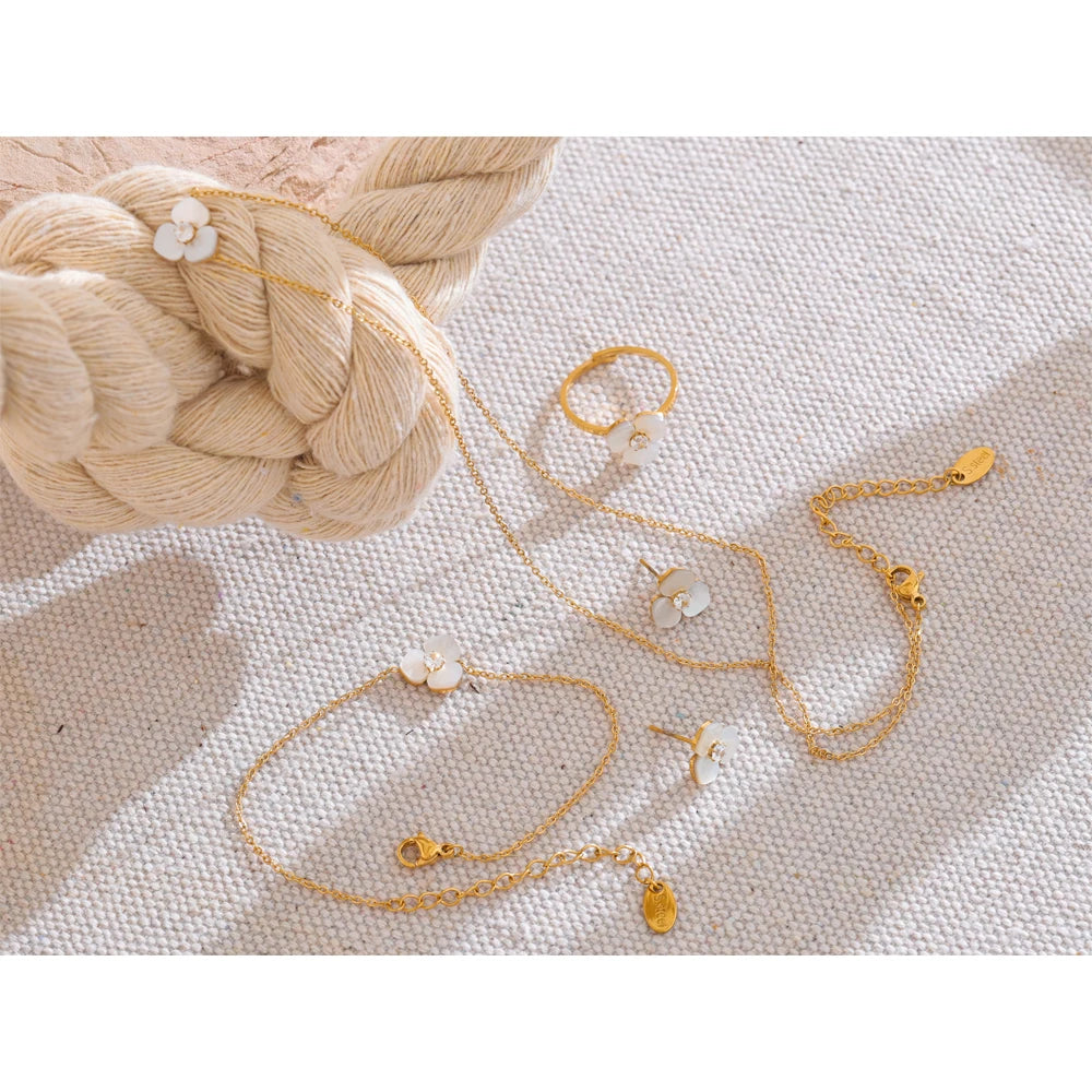 Shell Flower Jewelry Set Waterproof Gold Tone Stainless Steel