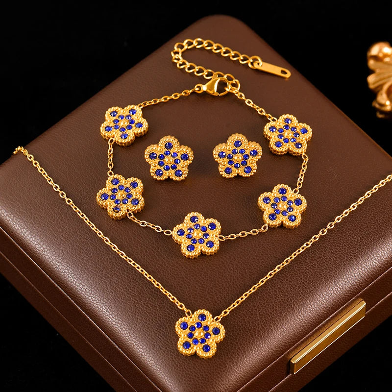 Clover Flower Stainless Waterproof Vintage Jewelry Set