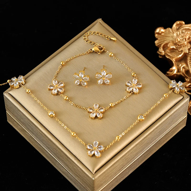 Flower Stainless Steel Vintage Jewelry Set