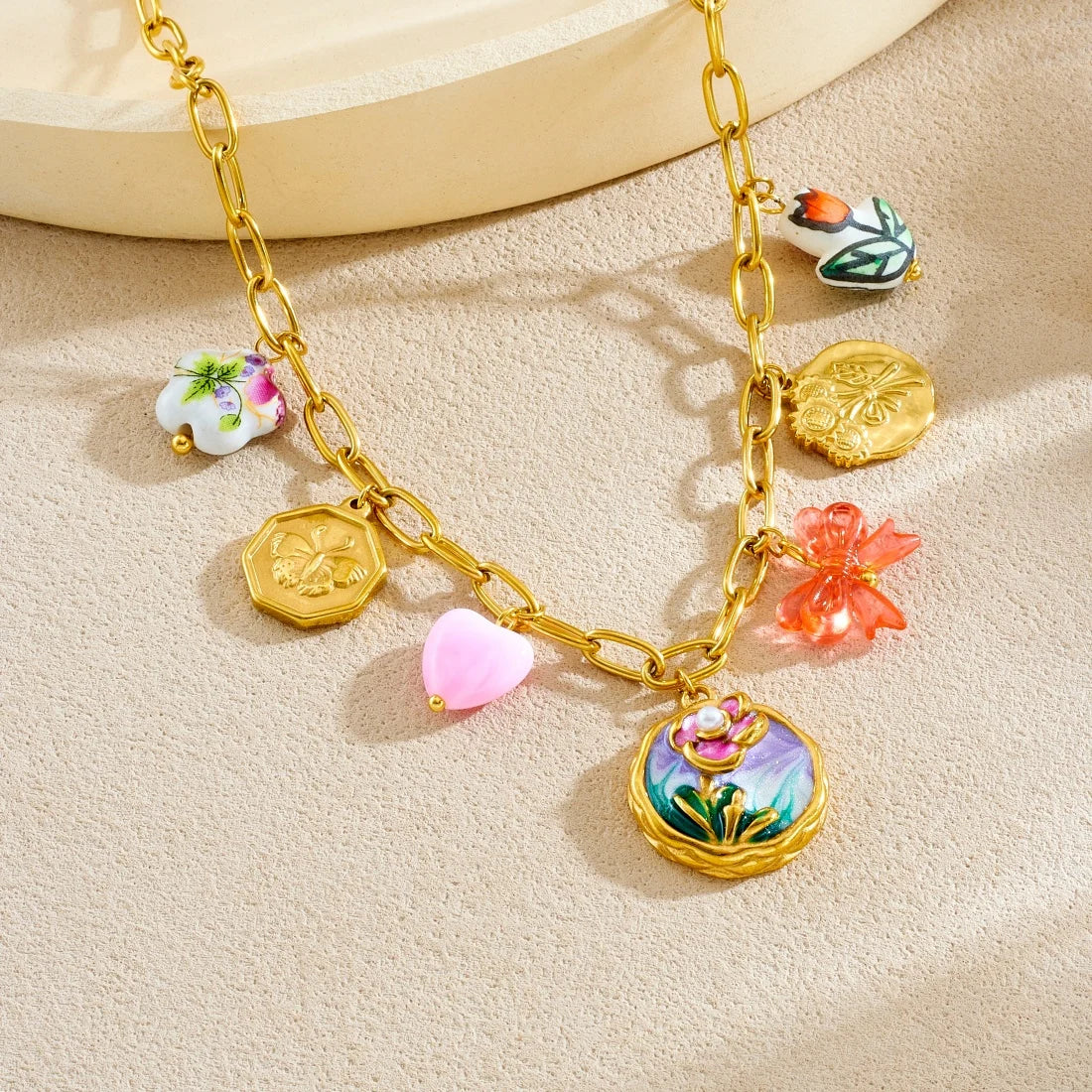 14K Gold Tone Plated Sunflower Pearl Jewelry Set Stainless Steel