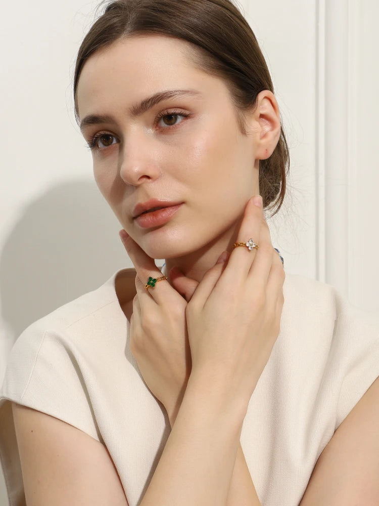 18K Gold Plated Stainless Steel Statement Flower Ring