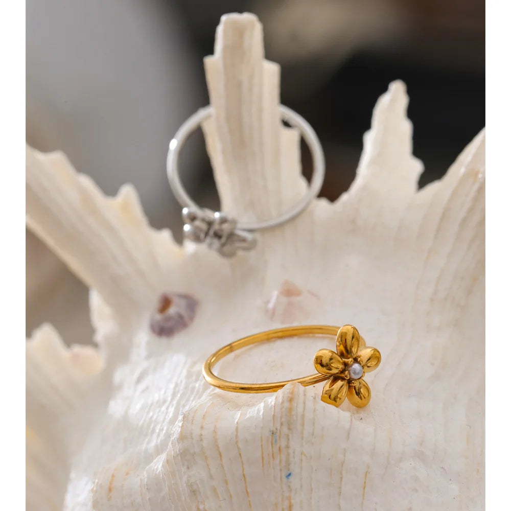 18K Gold Plated Flower Ring Stainless Steel