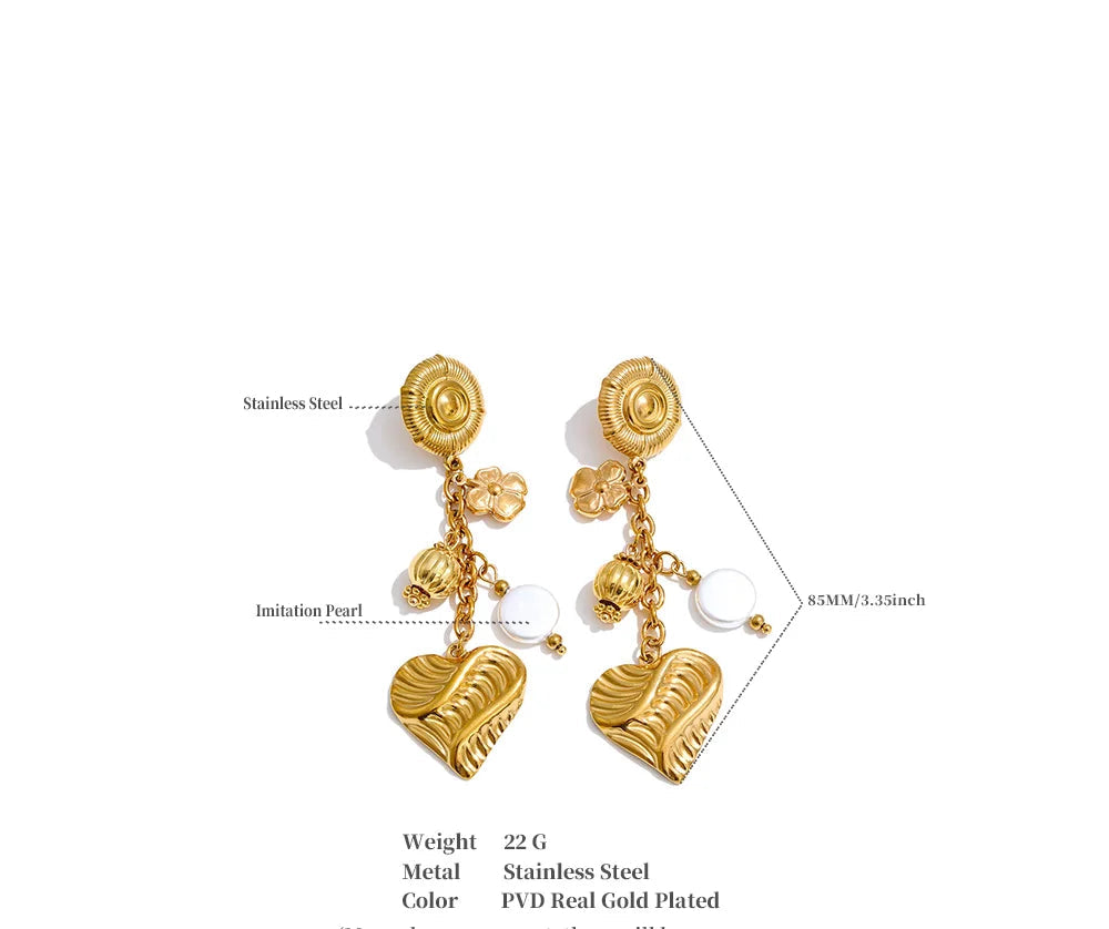 Gold Plated Heart Drop Stainless Steel