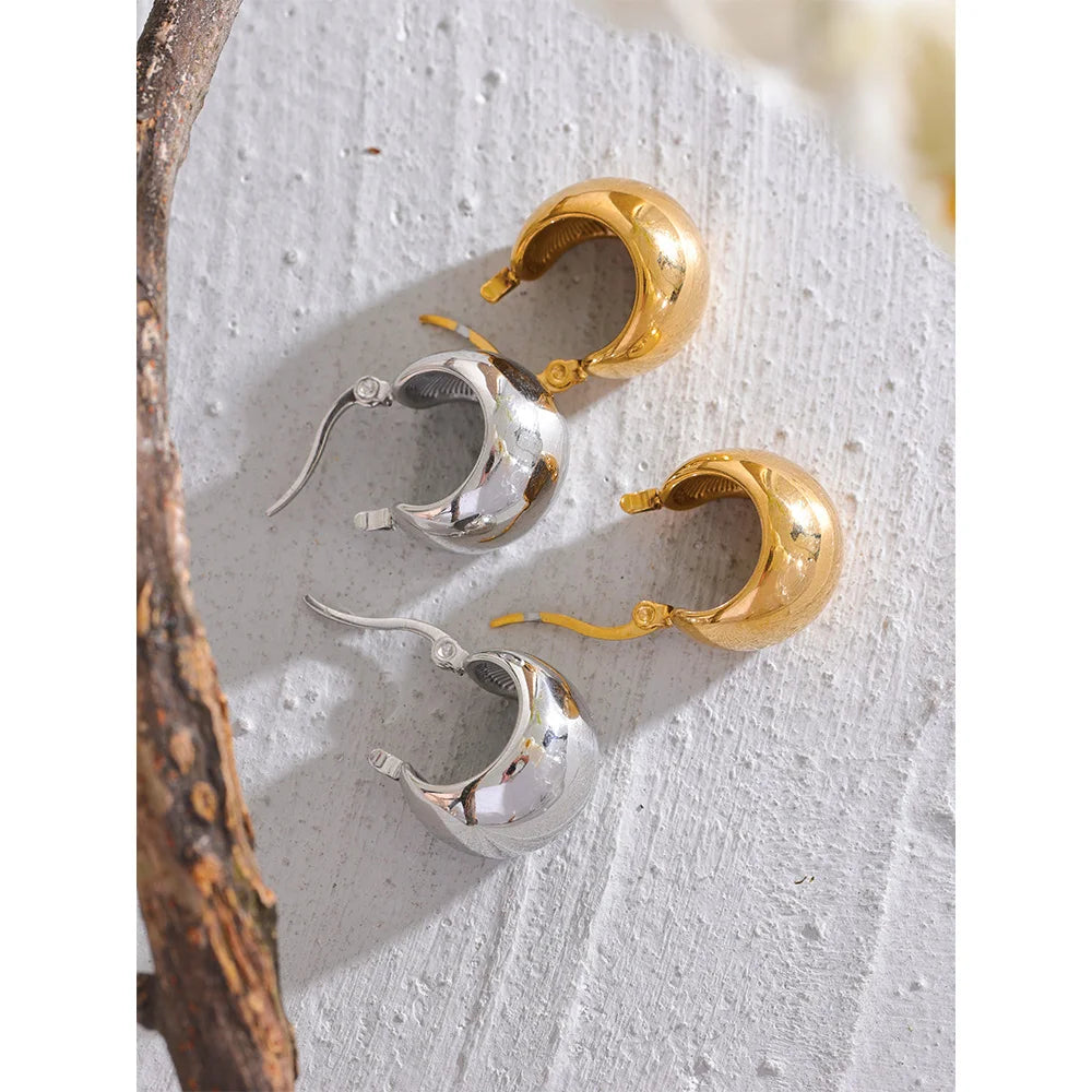 18K Gold Tone Chunky Geometric Stainless Steel Hoop Earrings