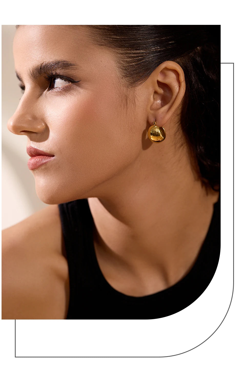 18K Gold Tone Chunky Geometric Stainless Steel Hoop Earrings