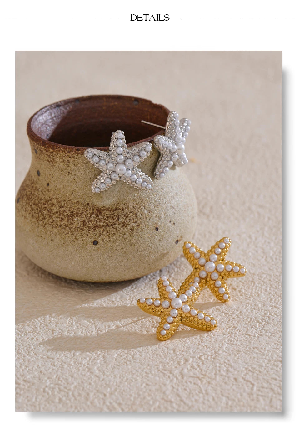 Ocean Starfish Pearl Stud Earrings Stainless Steel Vintage