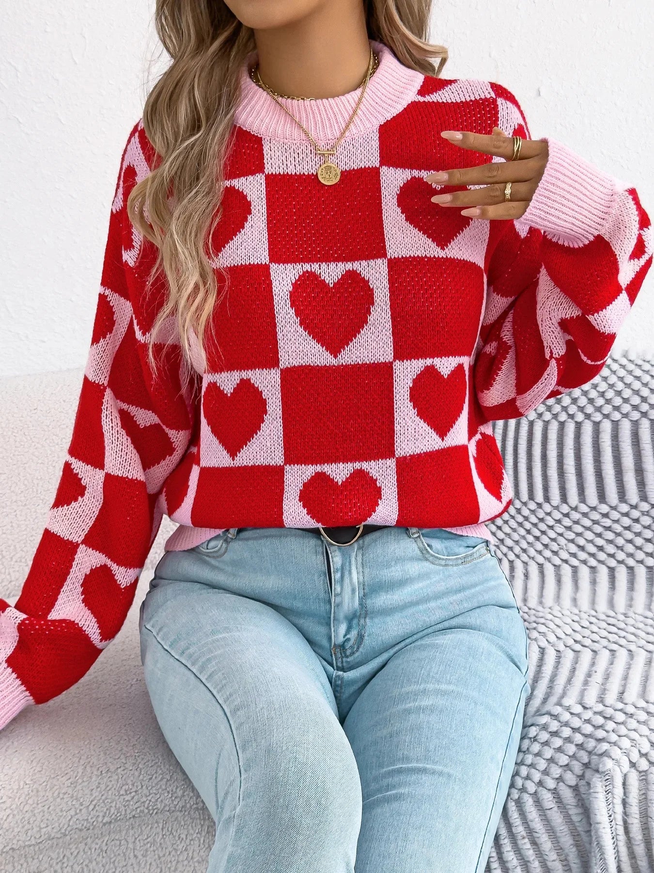 Valentine’s Day Heart Lantern Sleeve Sweater