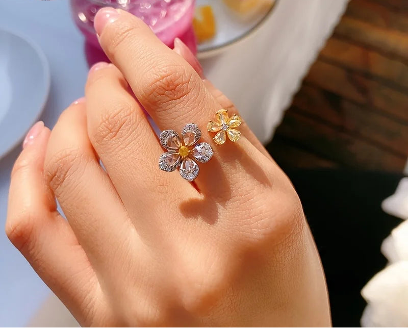 Platinum Plated Vintage Flower Ring 925 Sterling Silver