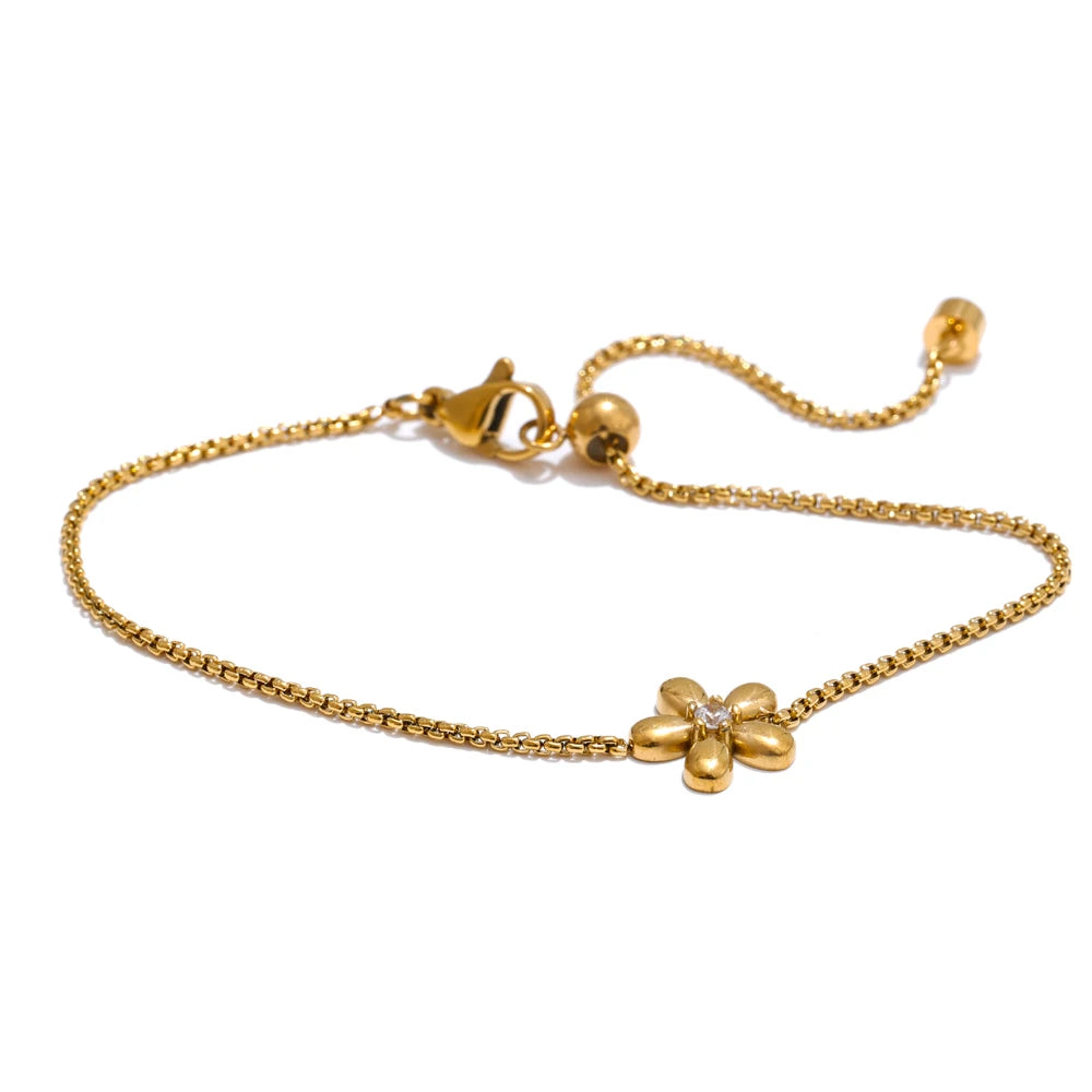 18K Gold Plated Stainless Steel Zirconia Flower