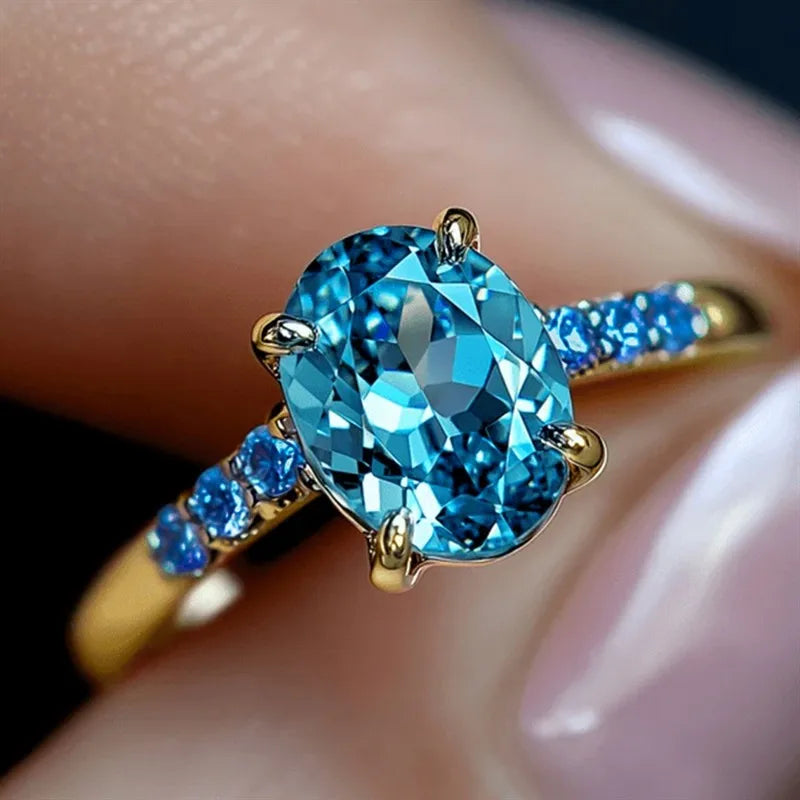 Blue Cubic Zirconia Geometric Vintage Ring