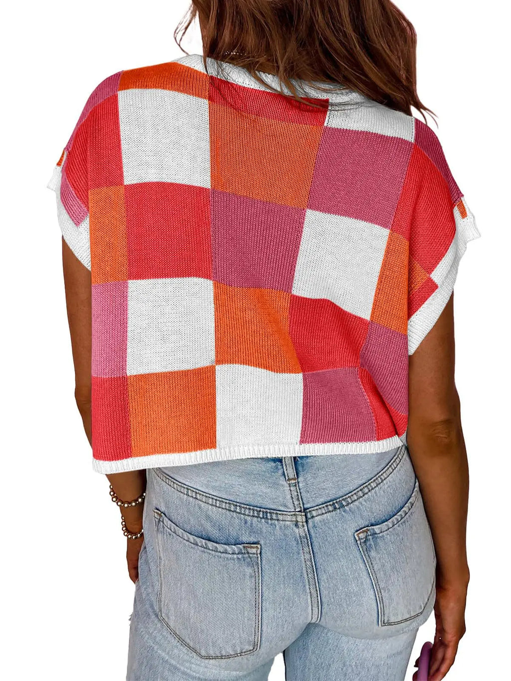 Color Block Checkerboard Knit Crop