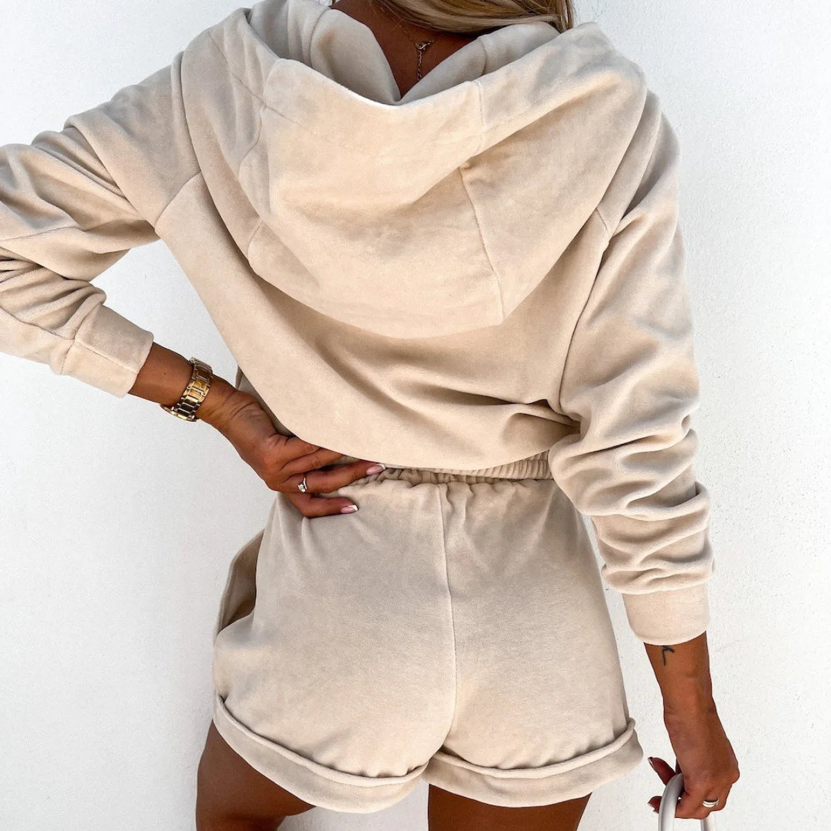 Hooded Jacket and Shorts Two Piece Set