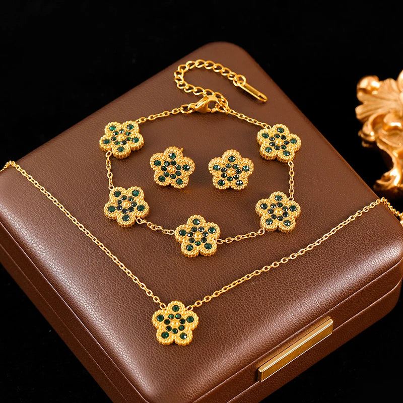 Clover Flower Stainless Waterproof Vintage Jewelry Set