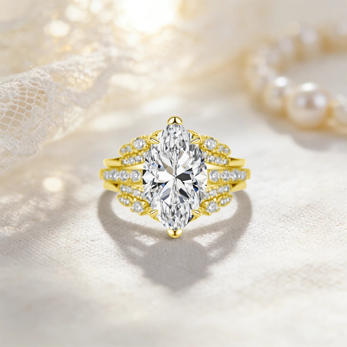 3CT Pear Cut Moissanite Bridal Ring Set