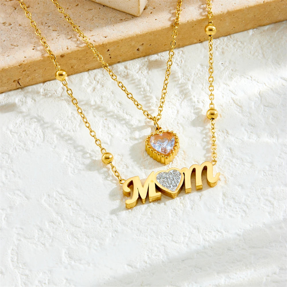 MOM Heart Pendant Necklace Stainless Steel