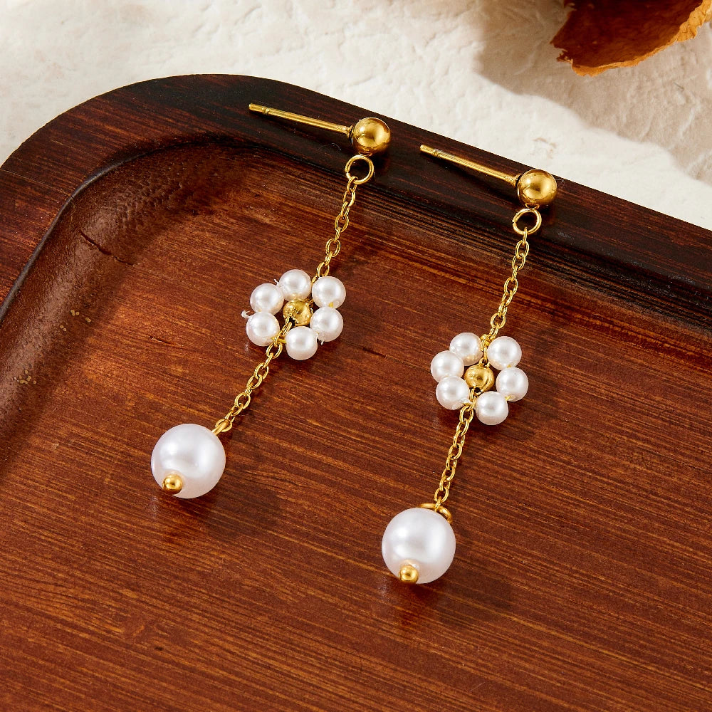 Pearl Flower Jewelry Set Stainless Steel
