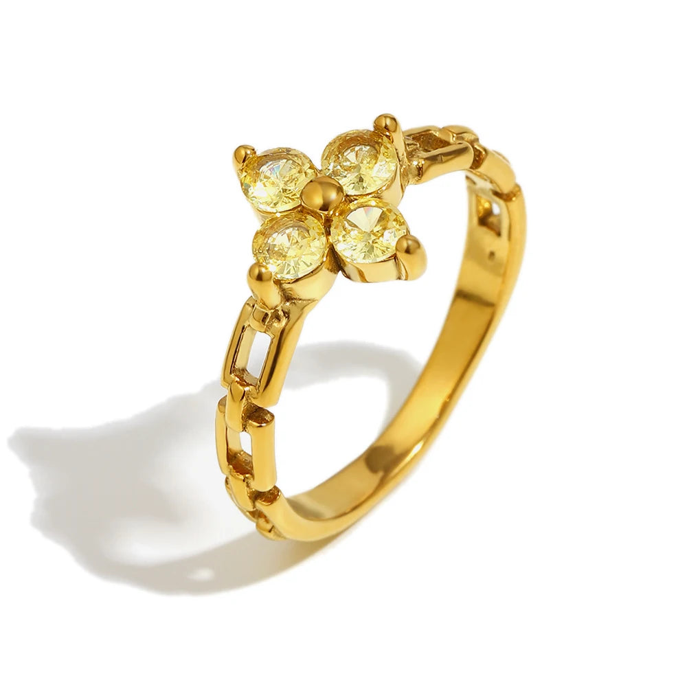 18K Gold Plated Stainless Steel Statement Flower Ring