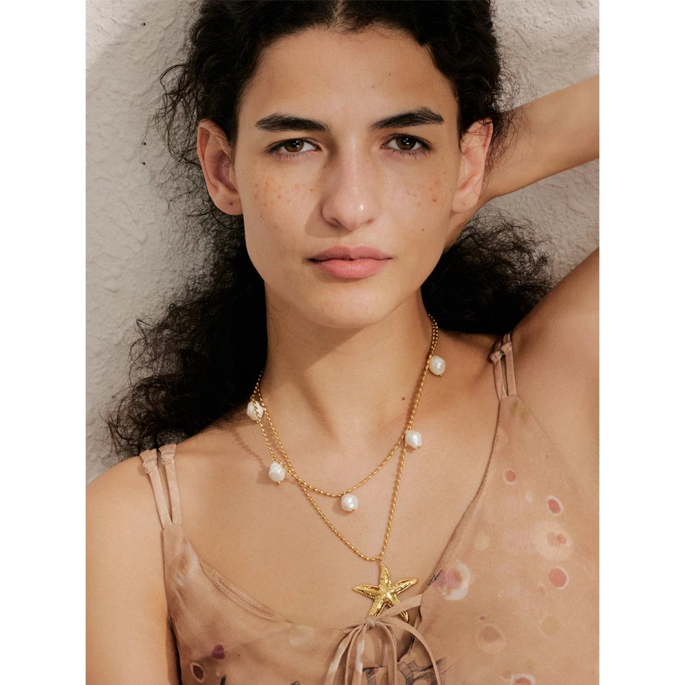 Ocean Double Layer Necklace Gold Plated Stainless Steel Vintage