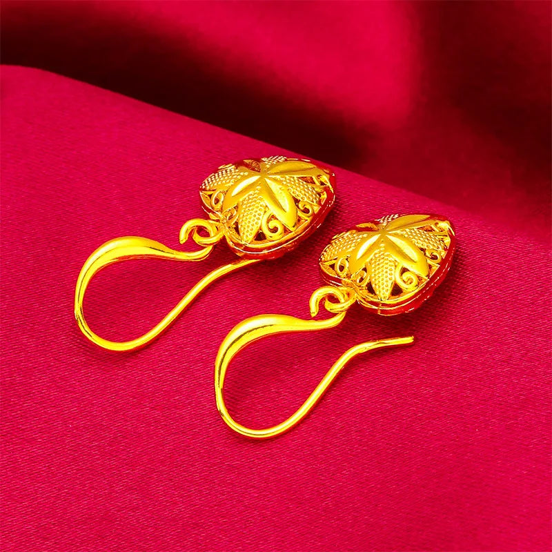 24K Gold Heart Drop Earrings