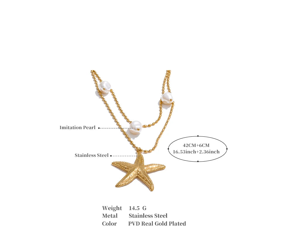 Ocean Double Layer Necklace Gold Plated Stainless Steel Vintage