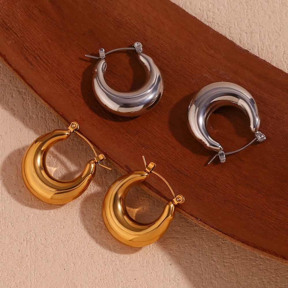 Women U Shape Hoop Earrings 316L Stainless Steel Waterproof Gold Silver