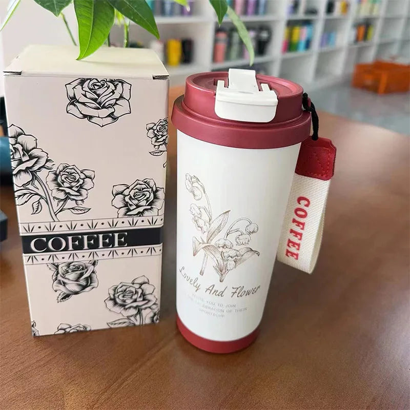 Flower Print Stainless Steel Insulated Travel Mug
