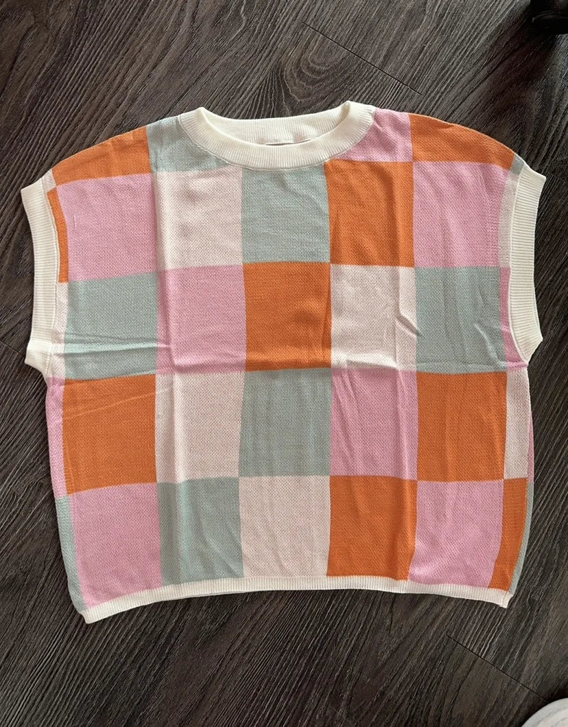 Color Block Checkerboard Knit Crop