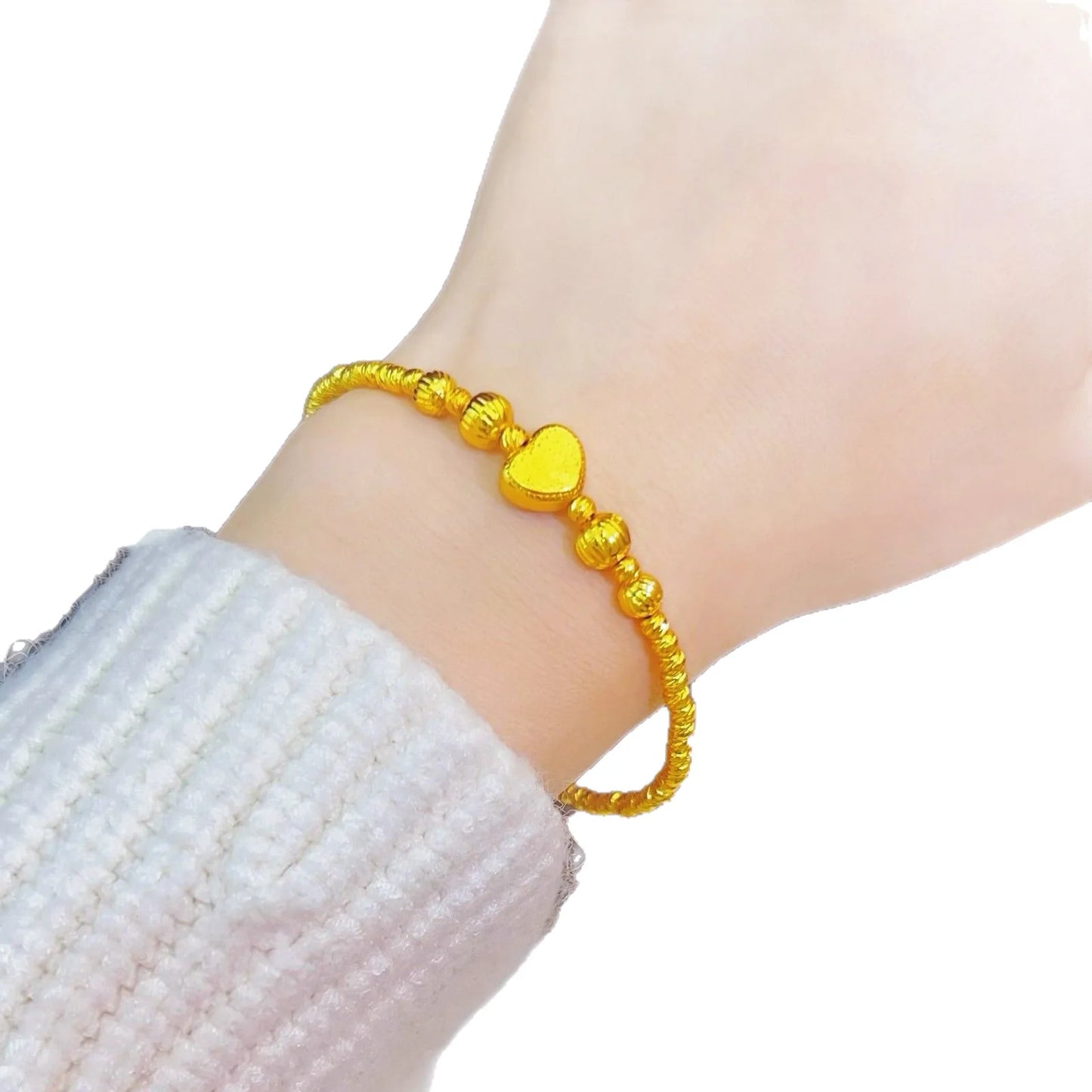24K Gold Filled Dragon Scale Heart Elastic Bracelet for Women Stretch Bangle Shiny