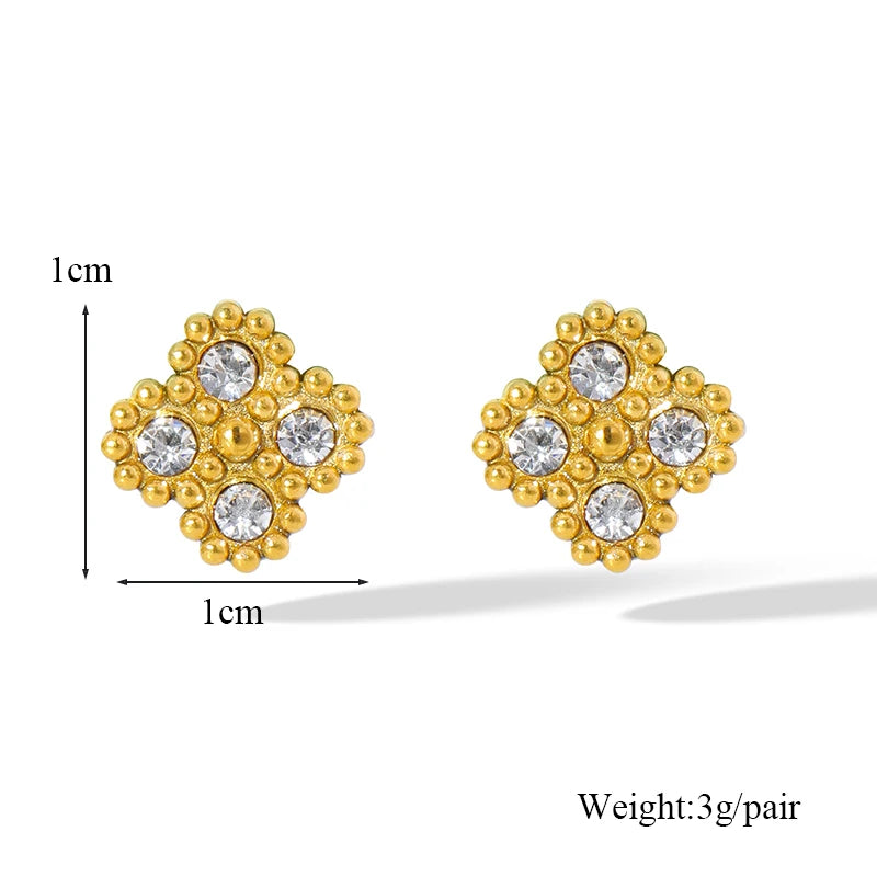 Gold-Tone Flower Zirconia Jewelry Set  Waterproof Stainless Steel