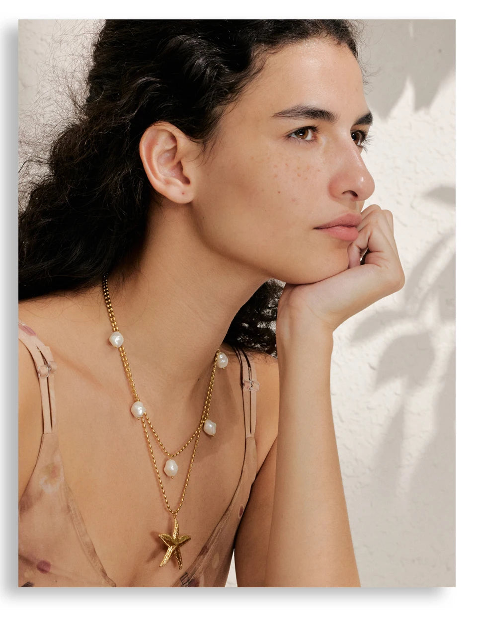 Ocean Double Layer Necklace Gold Plated Stainless Steel Vintage