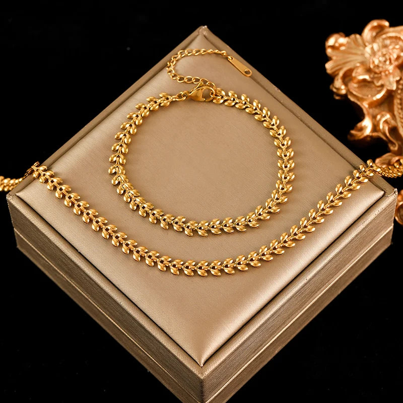 Gold Wheat Chain Jewelry Set