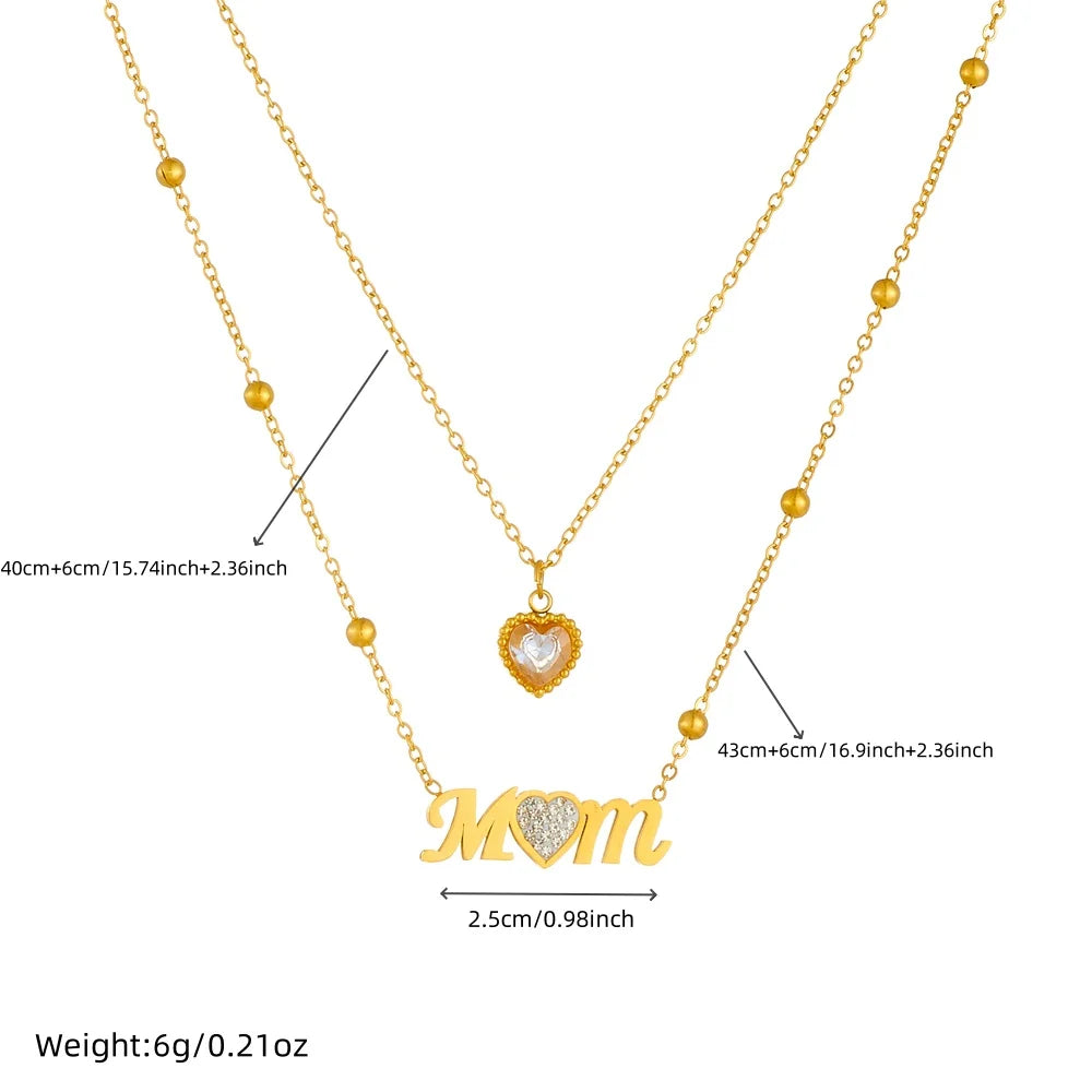 MOM Heart Pendant Necklace Stainless Steel