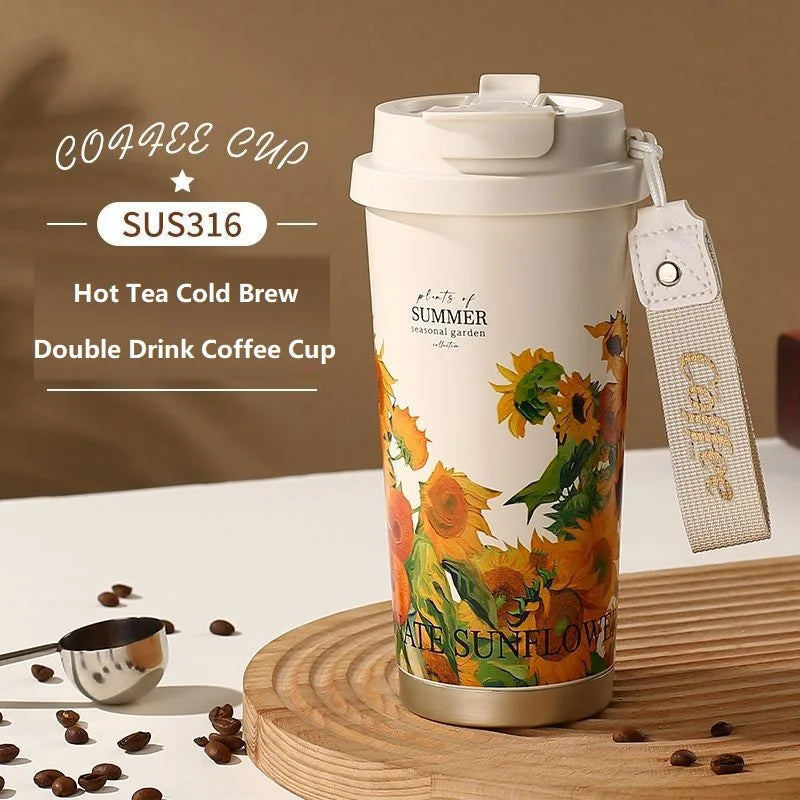 Flower Print Stainless Steel Insulated Travel Mug