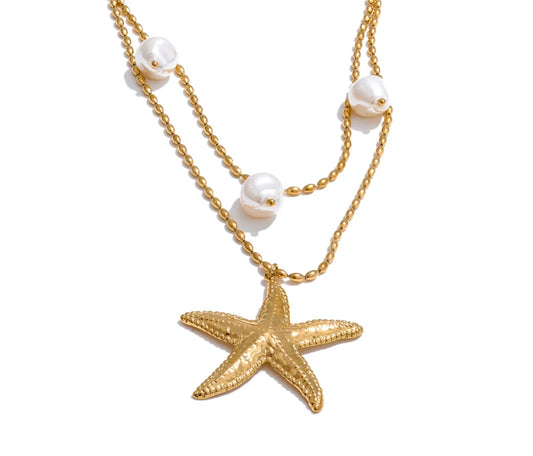 Ocean Double Layer Necklace Gold Plated Stainless Steel Vintage