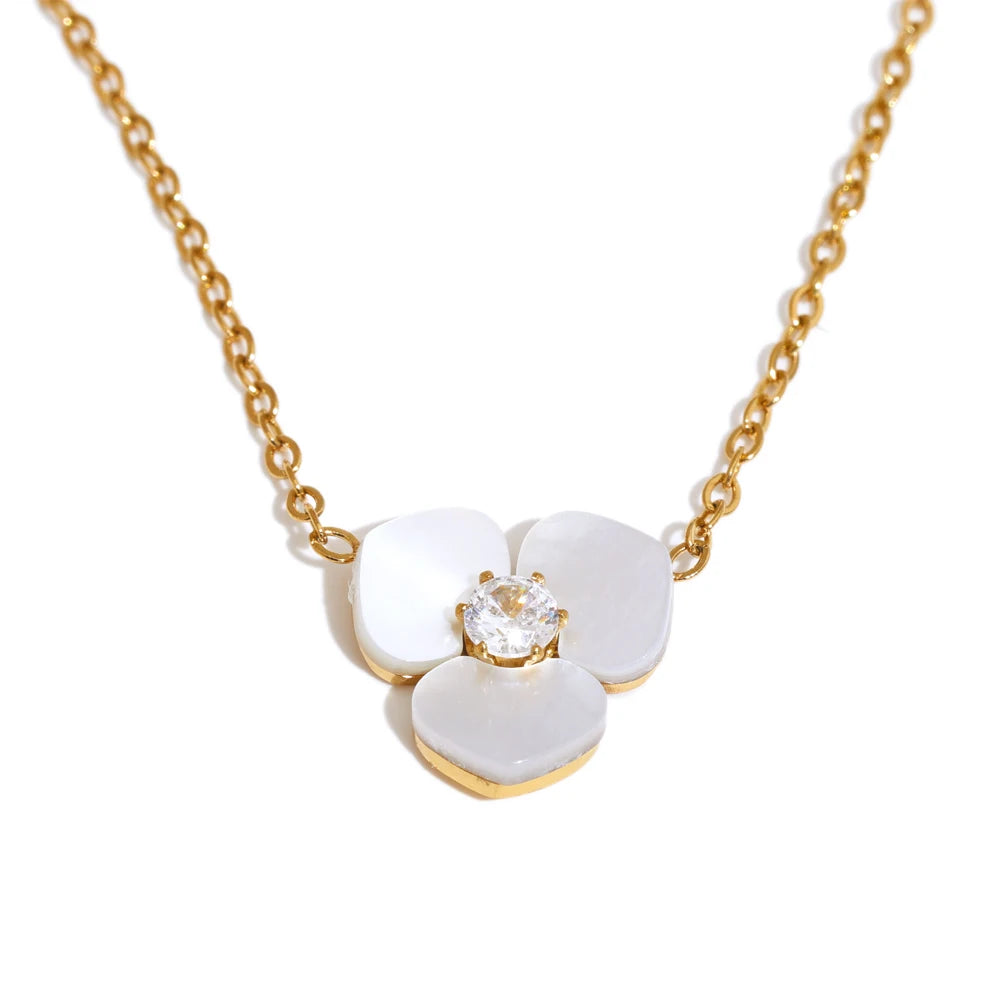 Shell Flower Jewelry Set Waterproof Gold Tone Stainless Steel