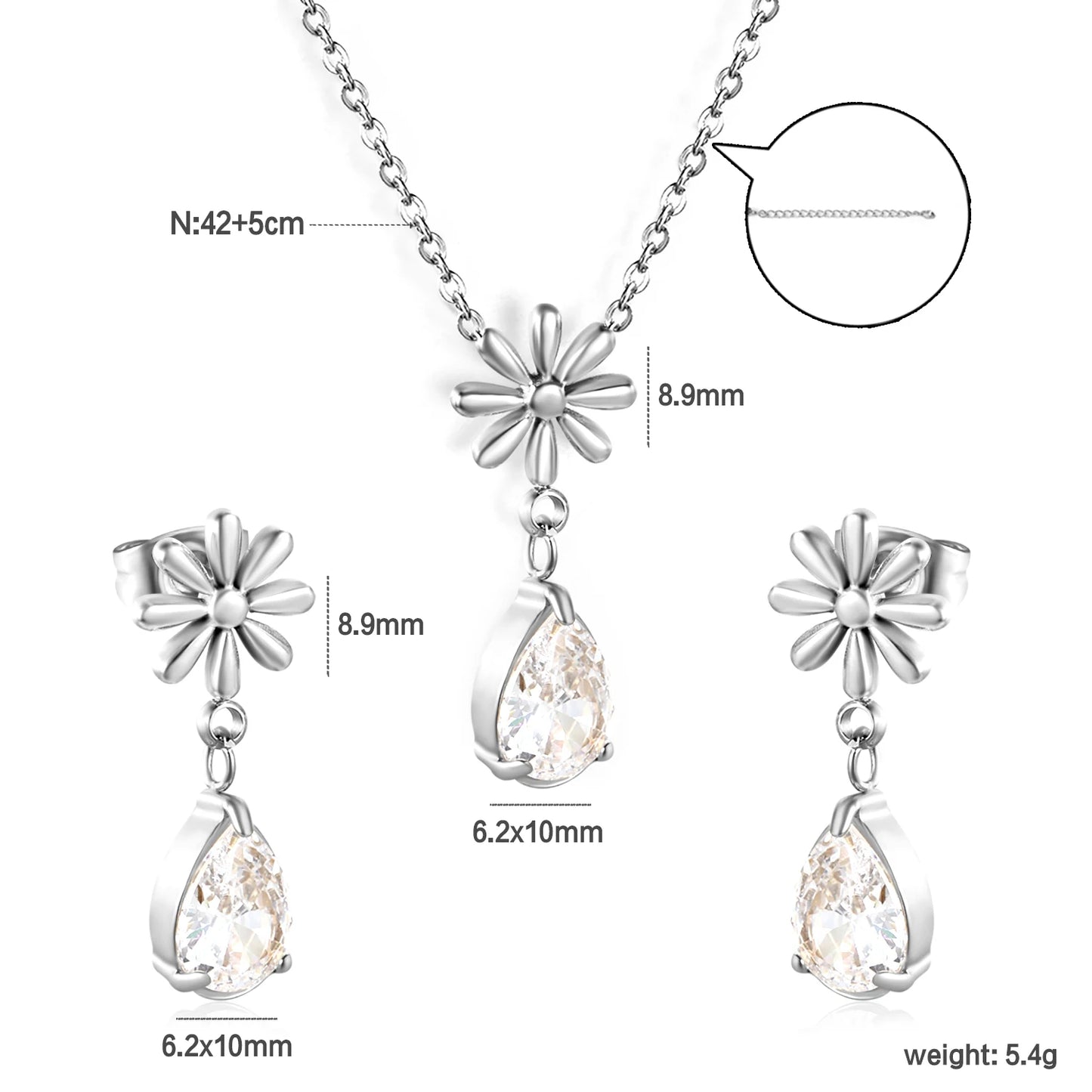Heart Clover Crystal Water Drop Vintage Jewelry Set