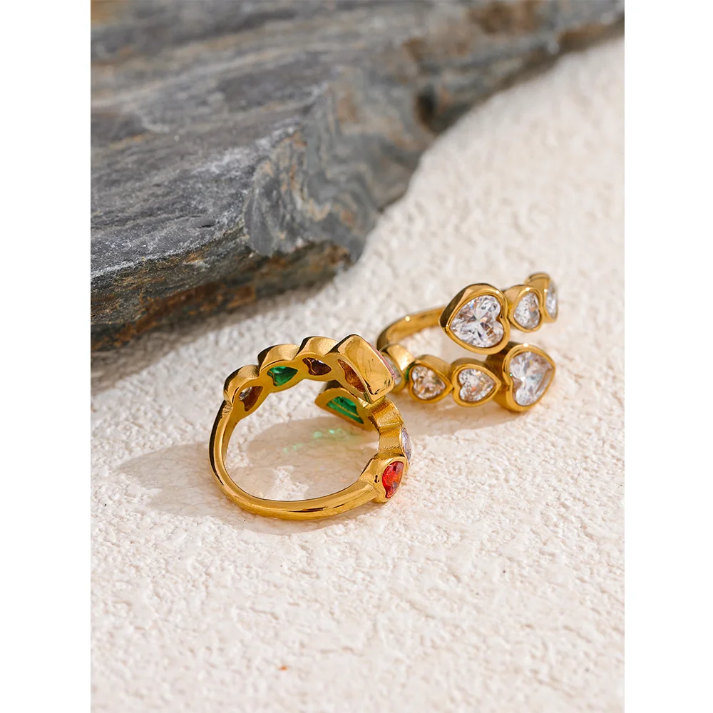 18K Gold Plated Heart Ring Stainless Steel