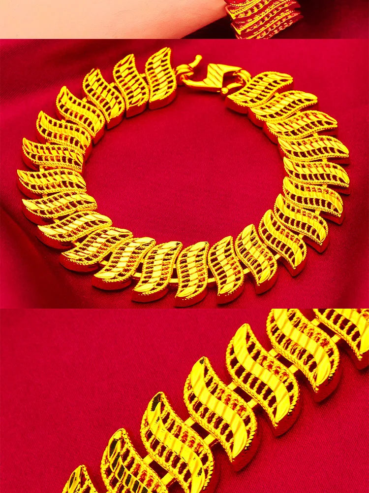 24K Gold Hollow Chain Bracelet Smooth S-Clasp