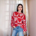 Casual Heart Knit Round Neck Sweater