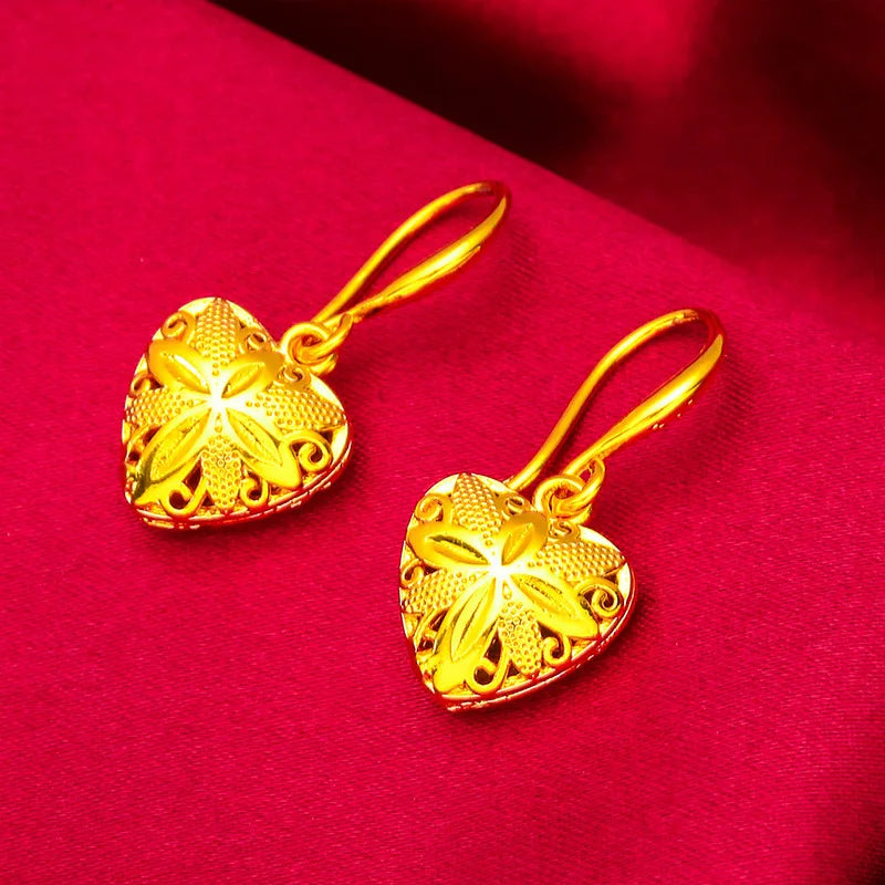 24K Gold Heart Drop Earrings