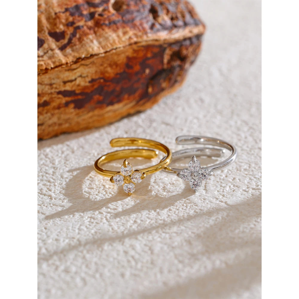 Gold Plated Flower Adjustable Ring Stainless Steel Vintage