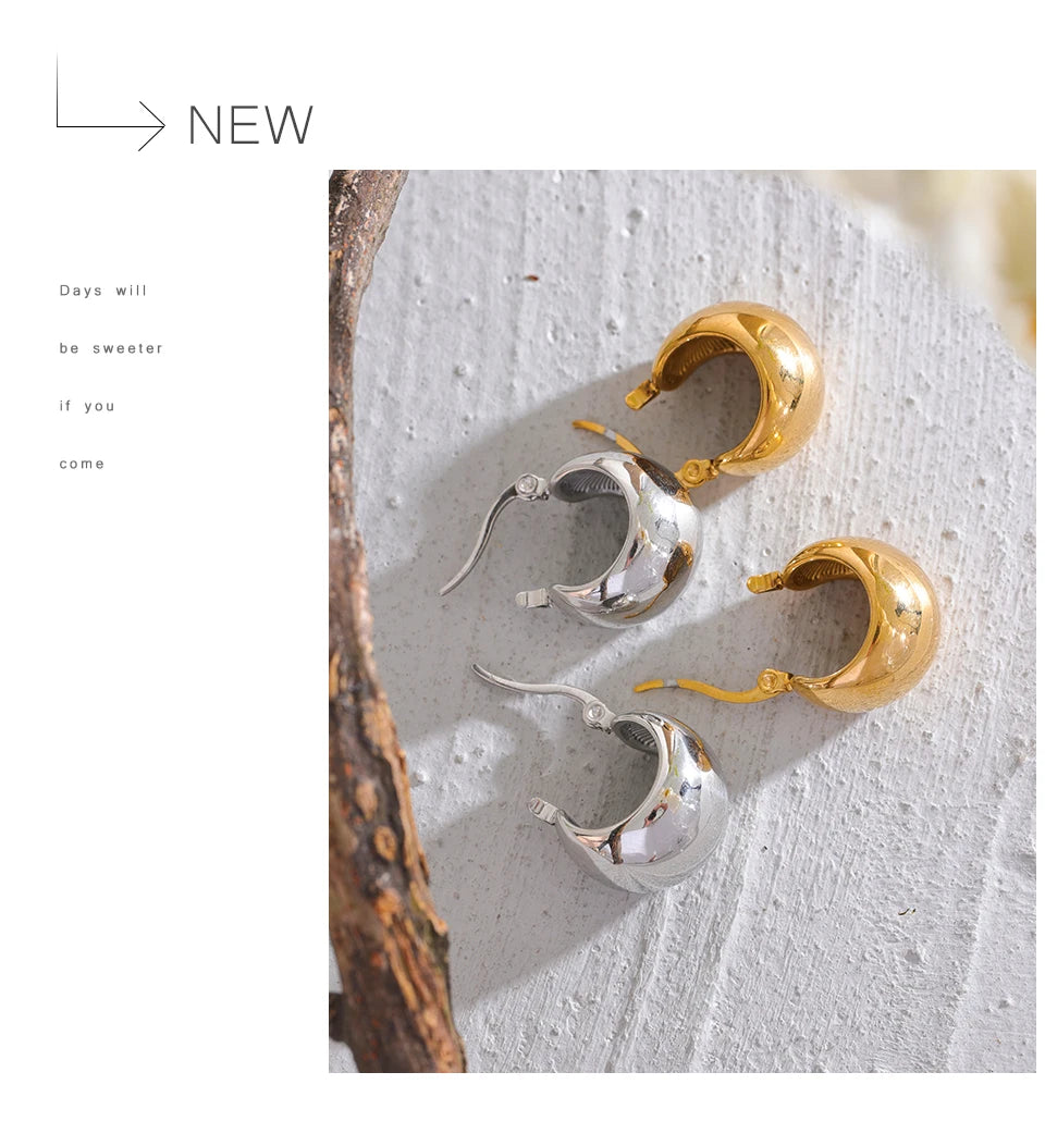 18K Gold Tone Chunky Geometric Stainless Steel Hoop Earrings