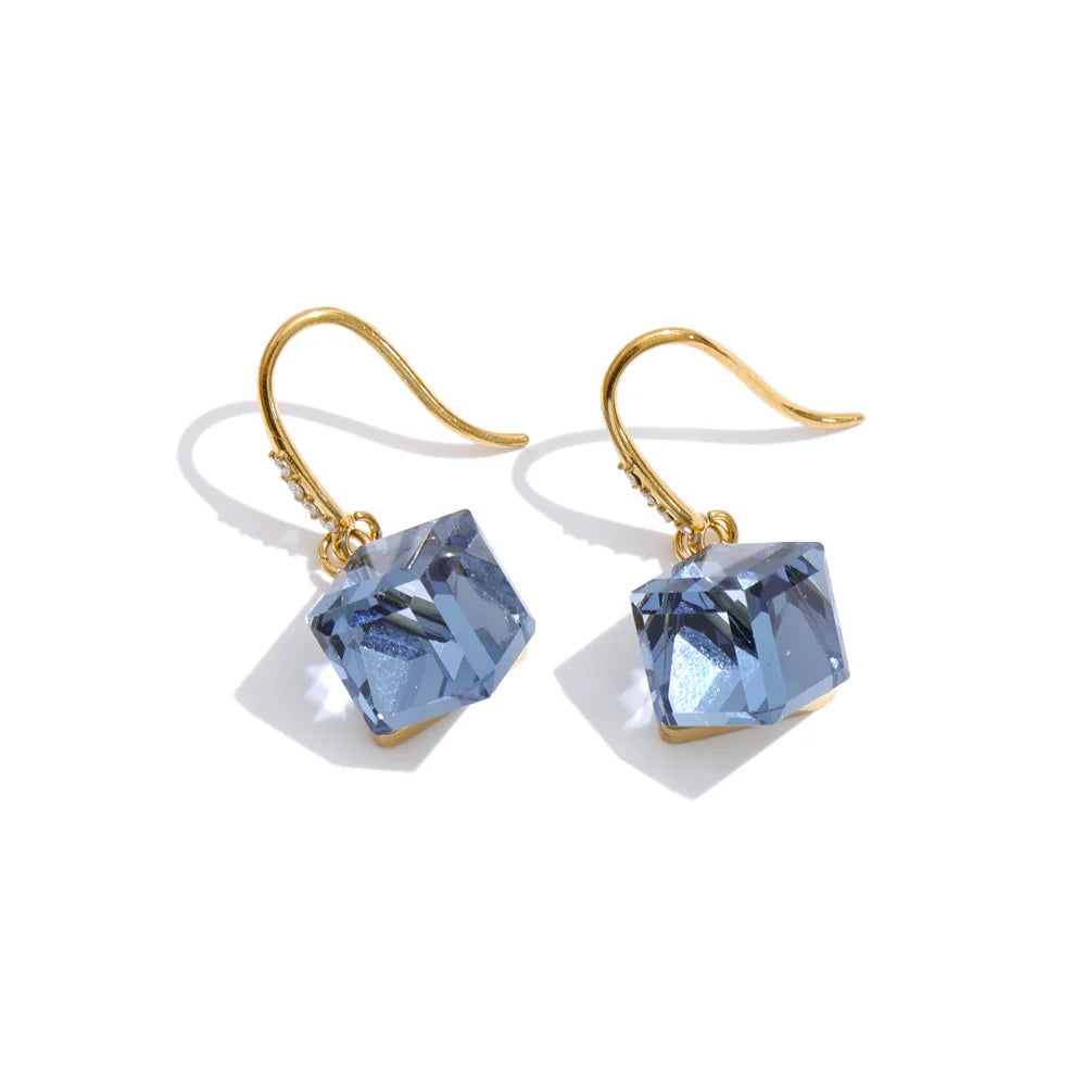 Vintage Gold Crystal Square Drop Earrings
