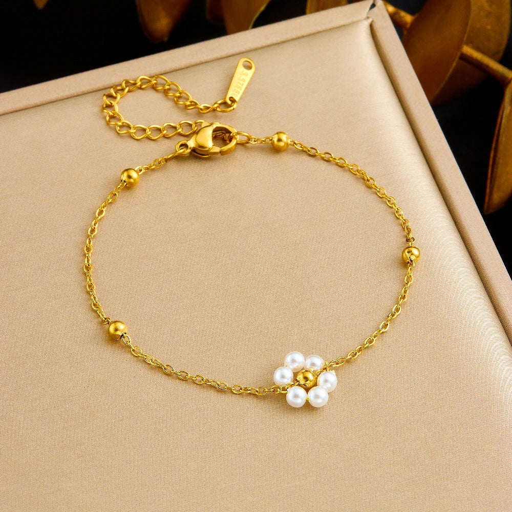 Pearl Flower Jewelry Set Stainless Steel