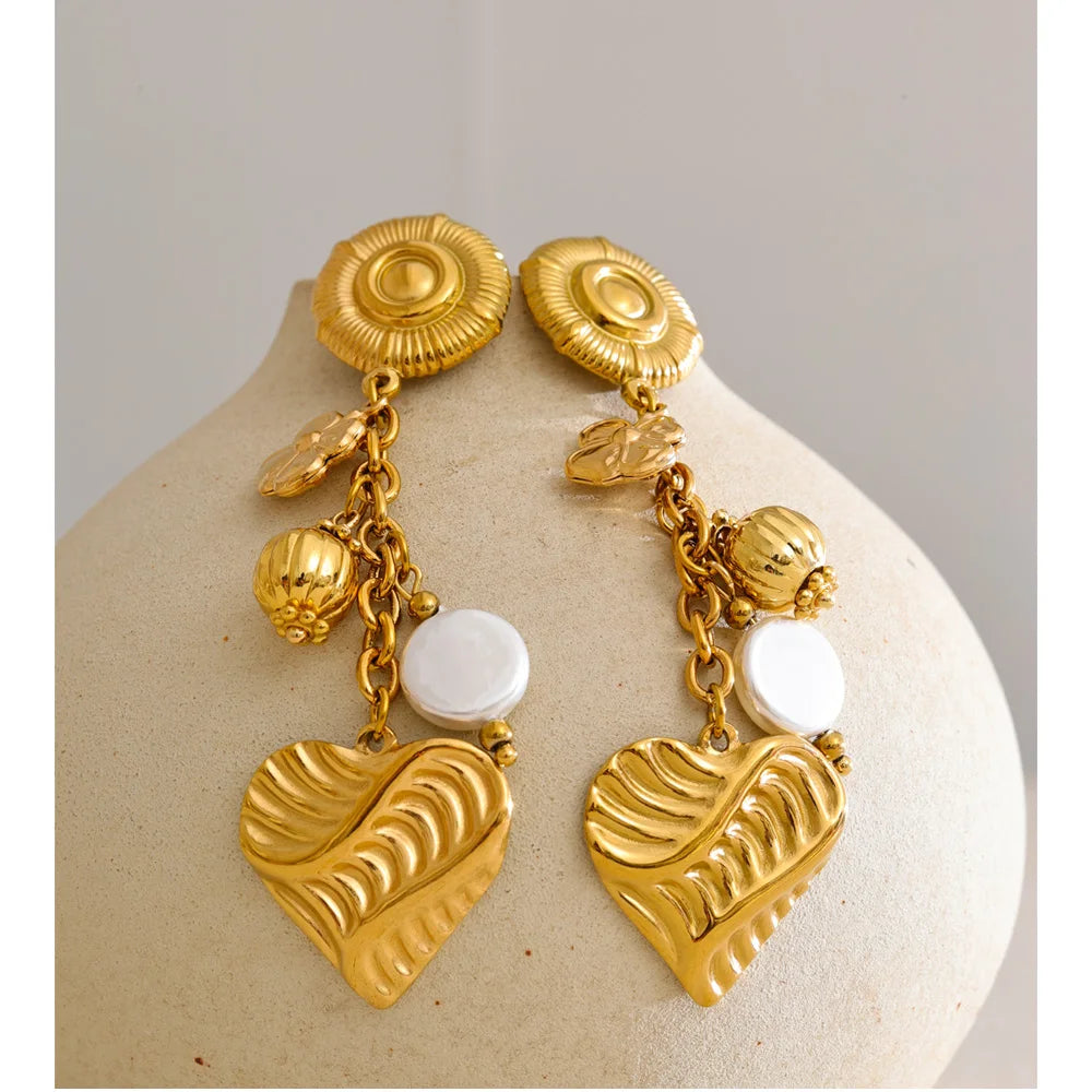 Gold Plated Heart Drop Stainless Steel