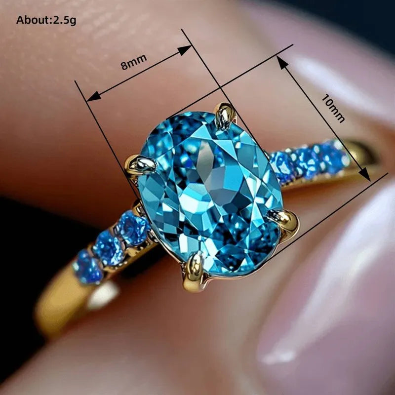 Blue Cubic Zirconia Geometric Vintage Ring