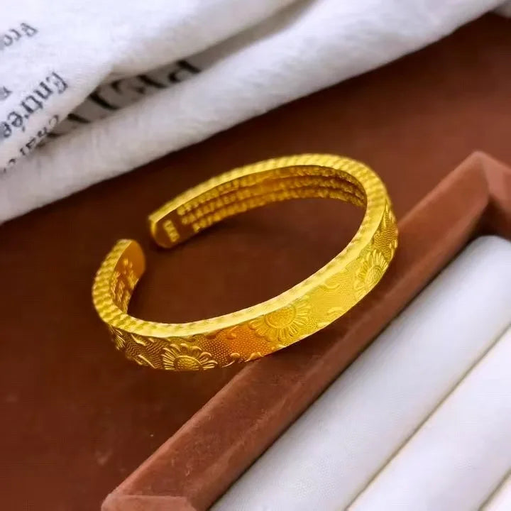 24K Gold AU 999 Vintage Sunflower Open Bangle