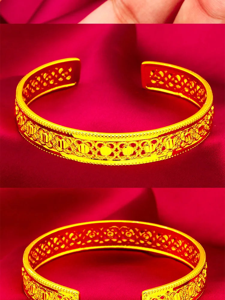 24K Gold Leaf Diamond Open Bracelet
